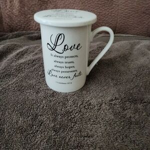 KENT Pottery Mug & Coaster LOVE ALWAYS PROTECTS TRUSTS NEVER FAILS 1 COR 13:7,8